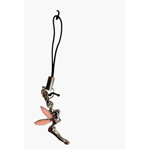 Bag Key Charm Fairy Tinkerbell Pink Enamel Silver - Picture 1 of 4
